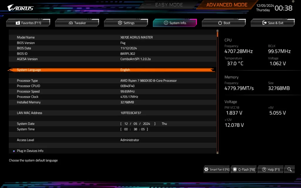 Gigabyte X870E AORUS MASTER BIOS (8)